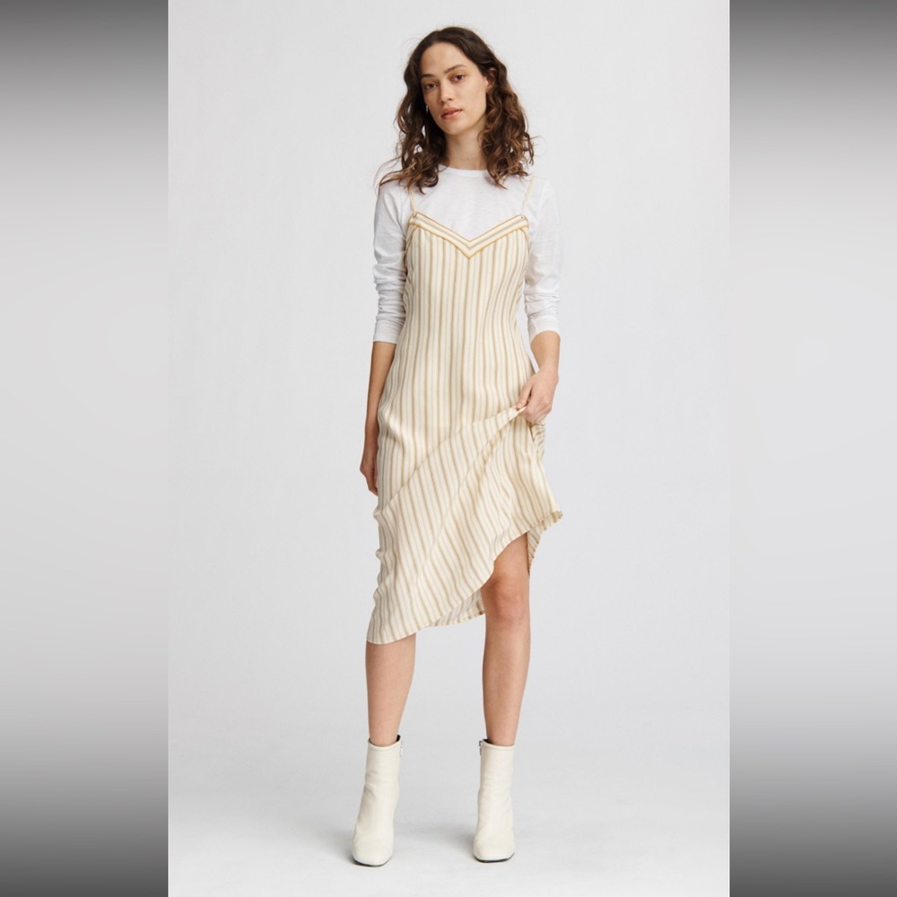 Rag & Bone Ilona Silk Midi Dress in yellow stripes size small petite